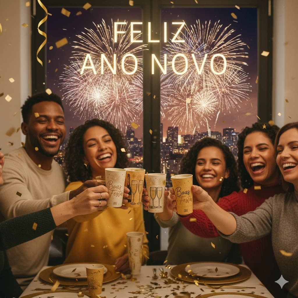 Kit com 12Pçs  Copo Long  Drink Boas  Festas Réveillon , Comemoração,Feliz Ano Novo - 350ML