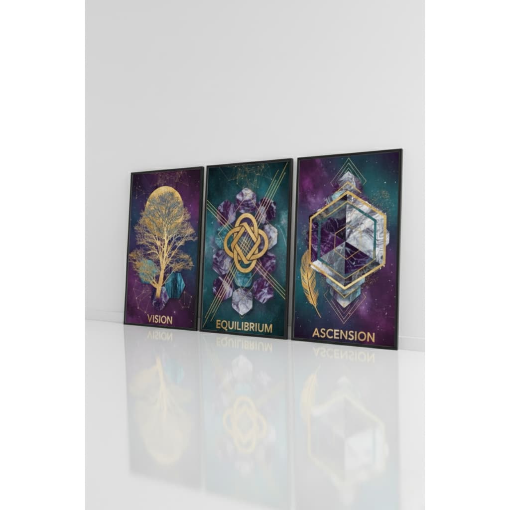 Quadro decorativo 3 peças Abstrato colorido Motivacional decoração quarto sala interiores