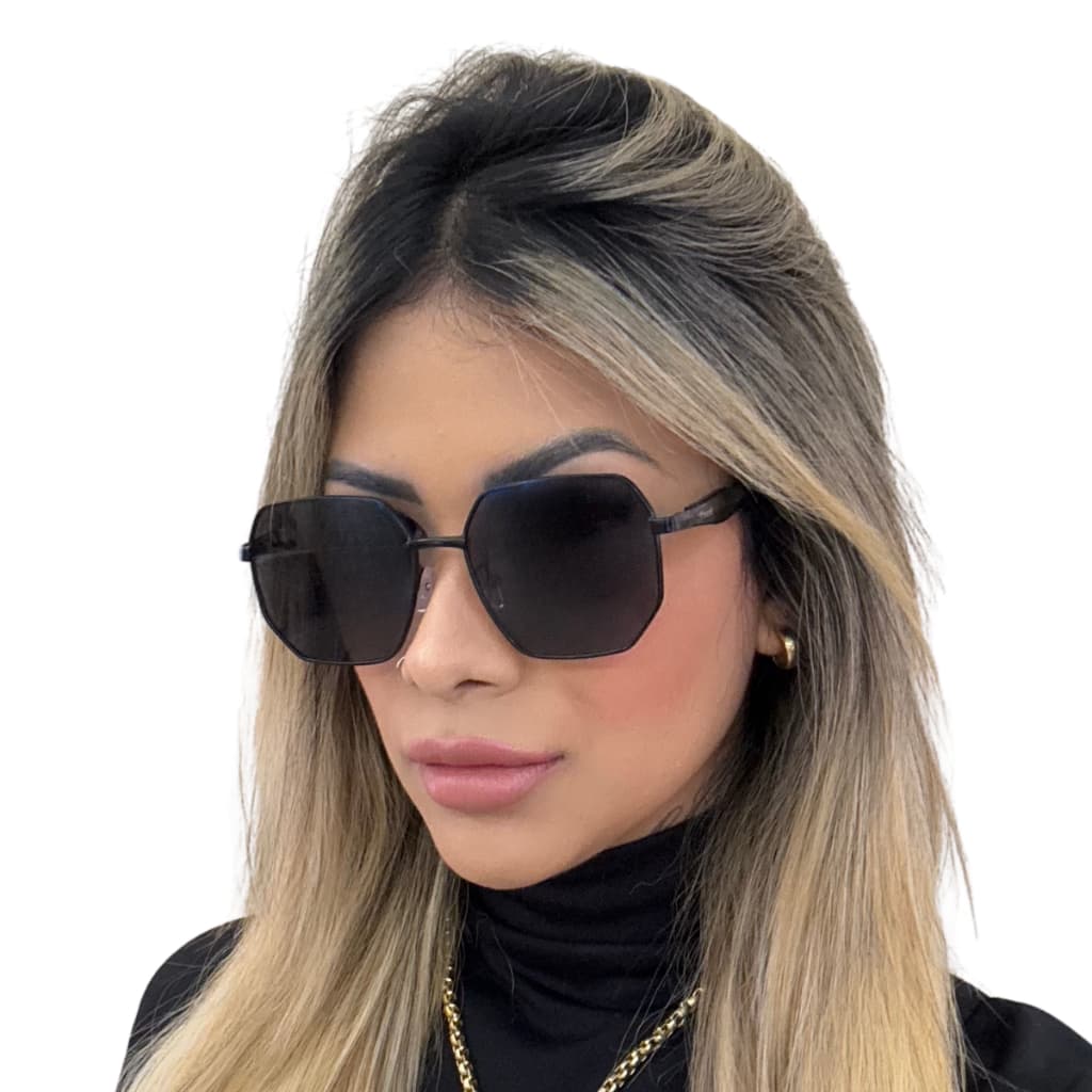 Óculos De Sol Hexagonal Premium Luxo Metal Feminino Grande