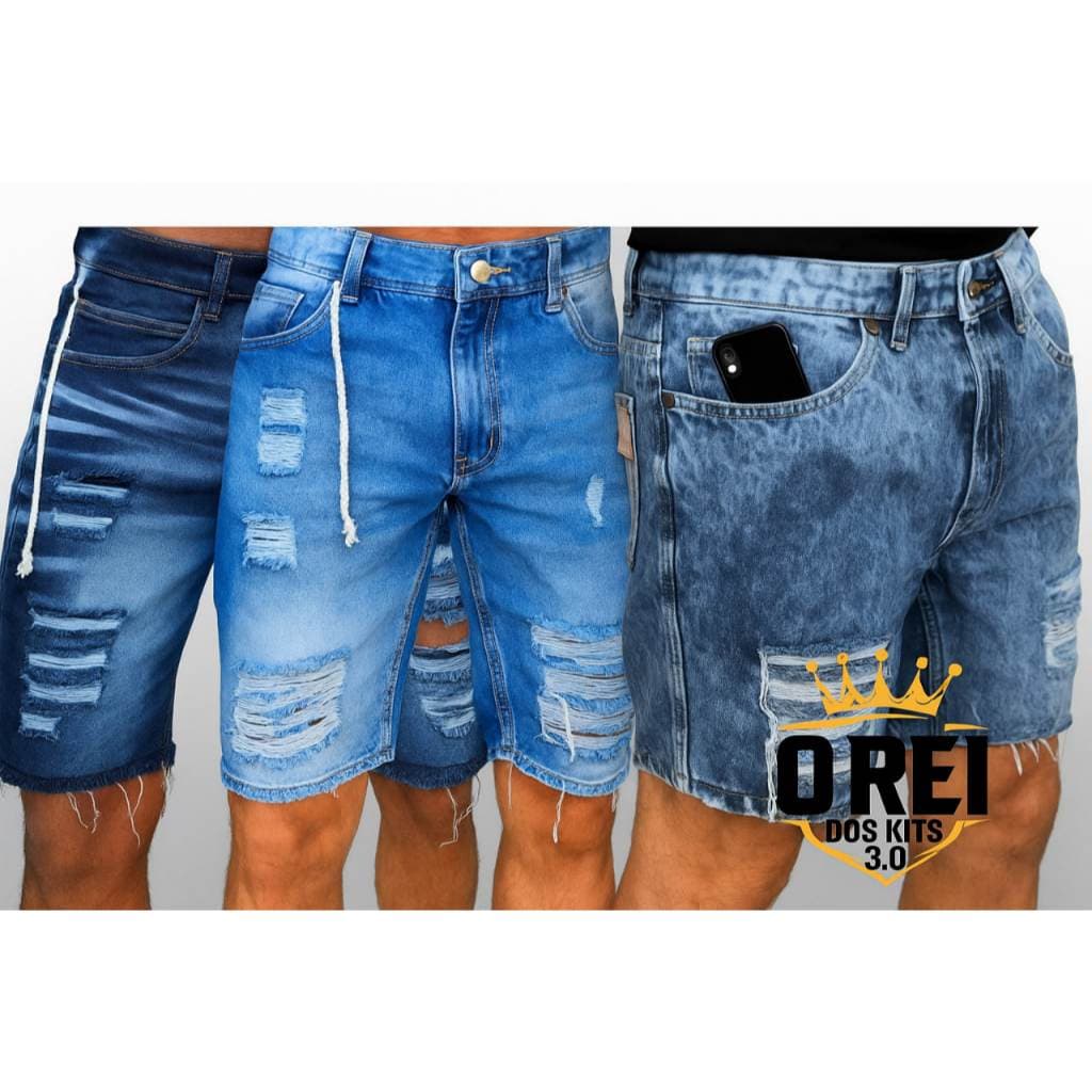Combo/Kit com 3 Bermudas Jeans Rasgada Masculina Moda Verão Lançamento Vários Modelos + envio hoje