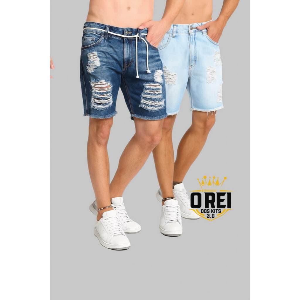 Kit com 2 Bermudas Jeans Rasgado com lycra Masculino Envio Imediato voce escolhe a cor