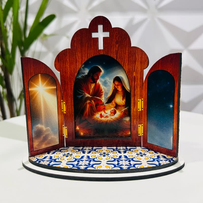 Presépio Capela Oratório Enfeite Natal Decoração Religiosa em Mandeira MDF