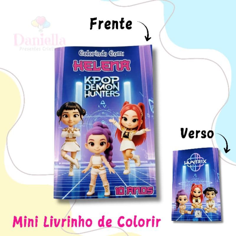 Mini Livrinho de Colorir Huntrix Guerreiras do Kpop Personalizado Lembrancinha e Festa Huntrix