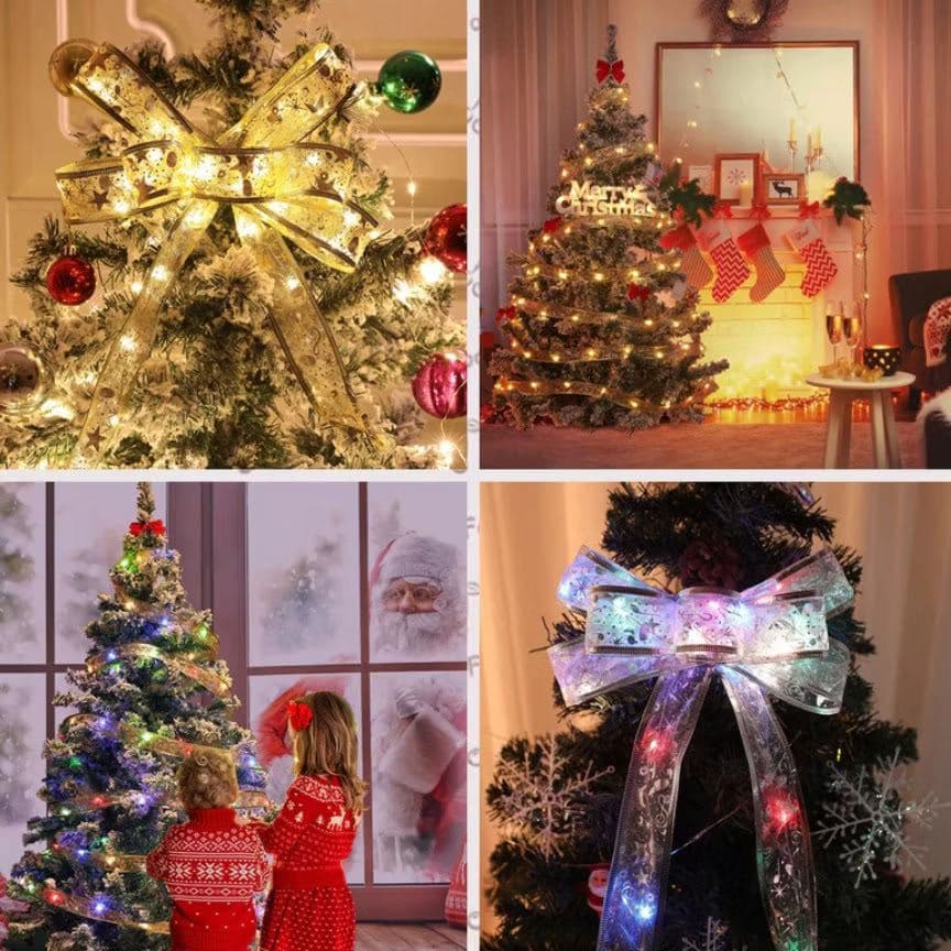 Fita De Natal 10M Luzes Decoração Árvore Laços De Com LED Para Presente, Lâmpada de fita  fio de cobre(100LED)