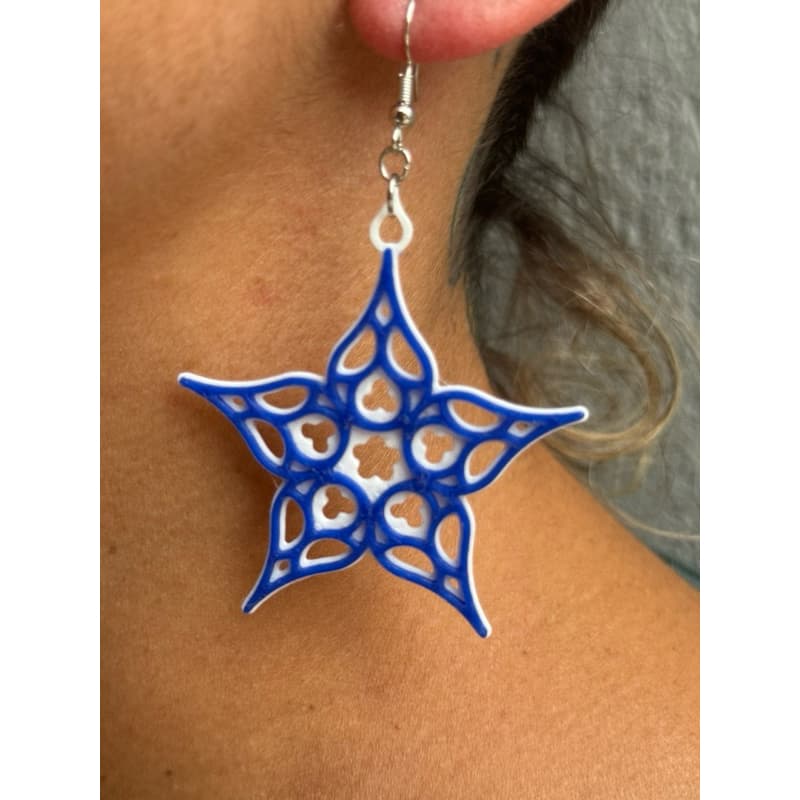 Brinco estrela azul e branca -3D plastico leve e divertido
