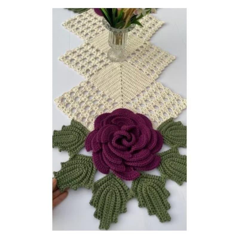 trilho caminho de mesa de crochê flor