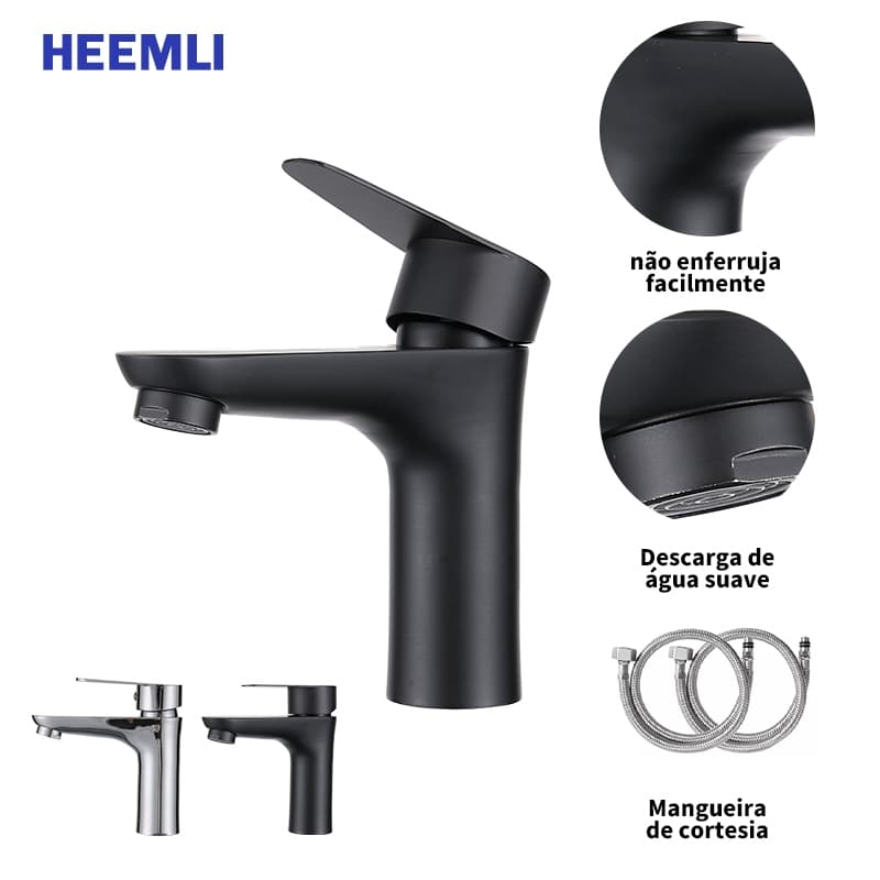 Heemli torneira banheiro inox monocomando Cuba Lavabo Banheiro Preta Arejador Antirrespingos Saída de Água Quente Fria