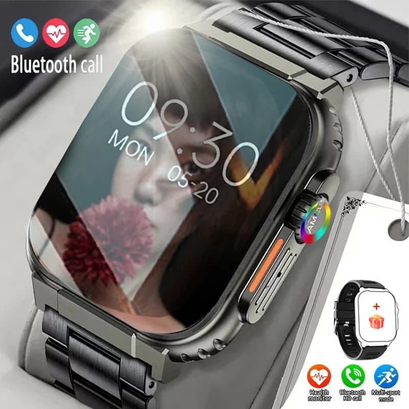 YANG WIERA Relógio inteligente preto aço inoxidável desporto relógio impermeável Bluetooth chamada