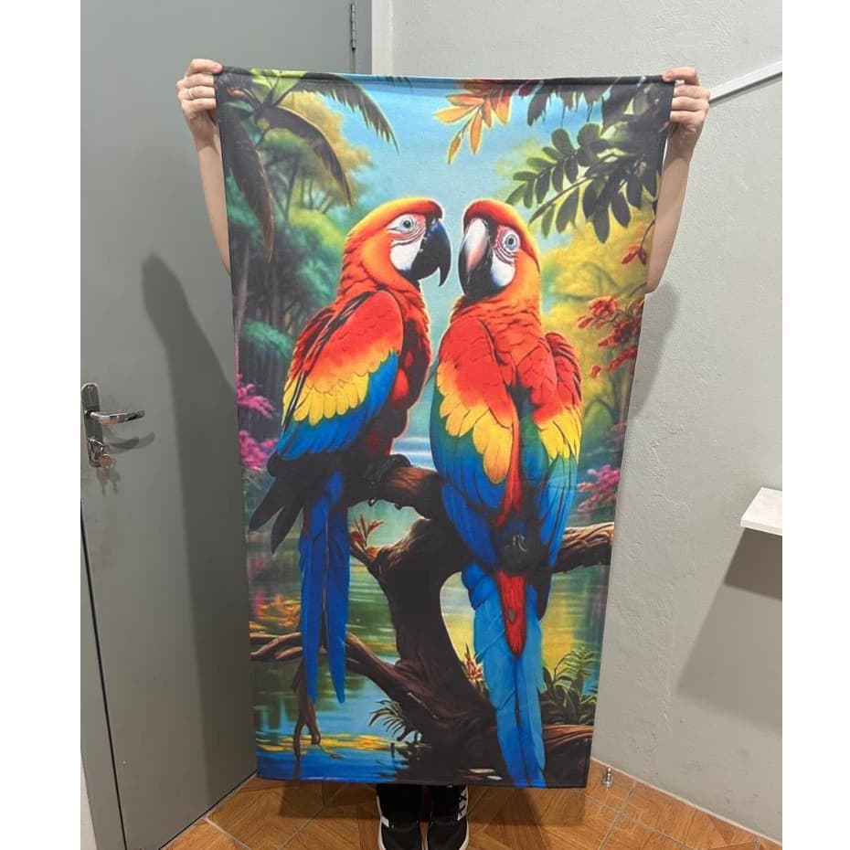 Toalha Praia Gigante Banho BRASIL Macia Barato 1,40 x 0,70 Estampa Arara Fusca Por do sol