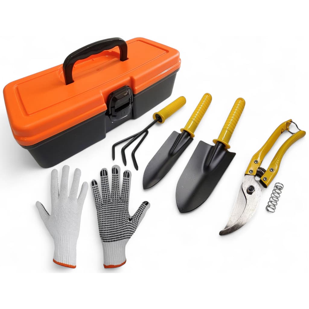 Kit para jardinagem planta galho mato ancinho + tesoura para poda + maleta + pazinhas + luvas