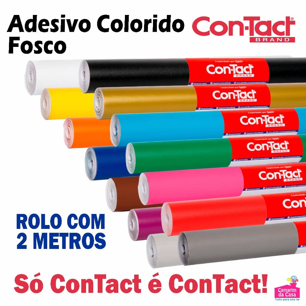 2m de Papel Adesivo Contact Colorido Liso Plástico Adesivo Rolo c/ 2 metros 45cm largura Color Fosco