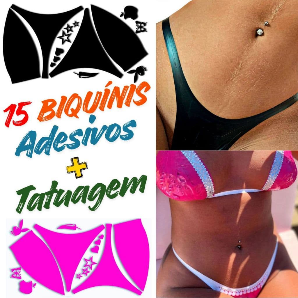 15 Cartealas Biquínis Adesivos Imita Fio Dental Bronzeamento Natural + Alça Adesiva e Tatuagem
