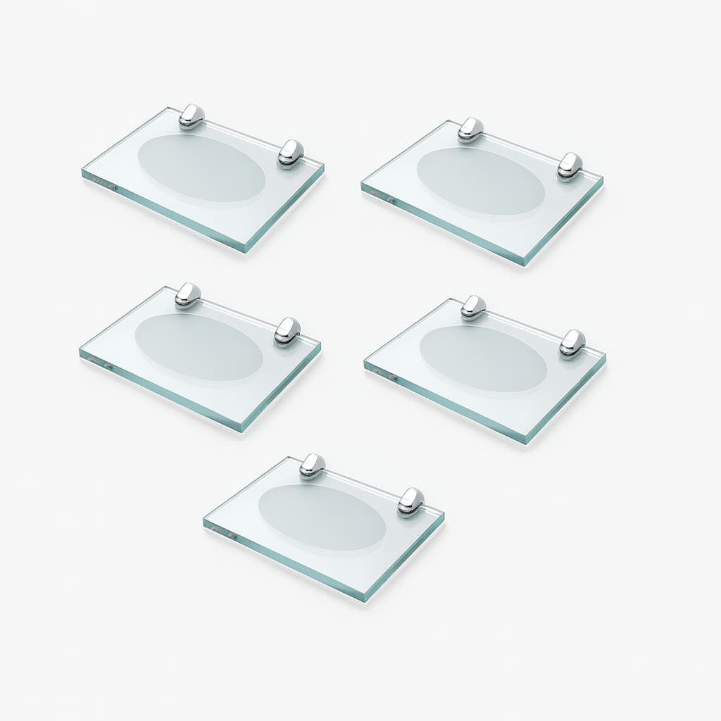 Kit 5 Saboneteiras de Vidro Reta 14,5 x 9,5 cm incolor com Inox De luxo Para Qualquer Ambiente Banheiro Cozinha Lavabo