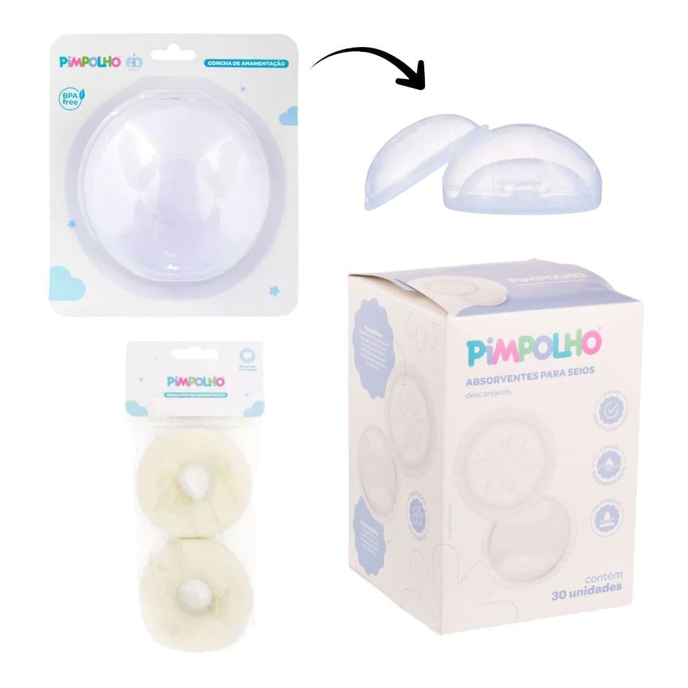 Kit Amamentação Pimpolho Concha + Protetor de Seios + Absorvente para Seios | BPA Free