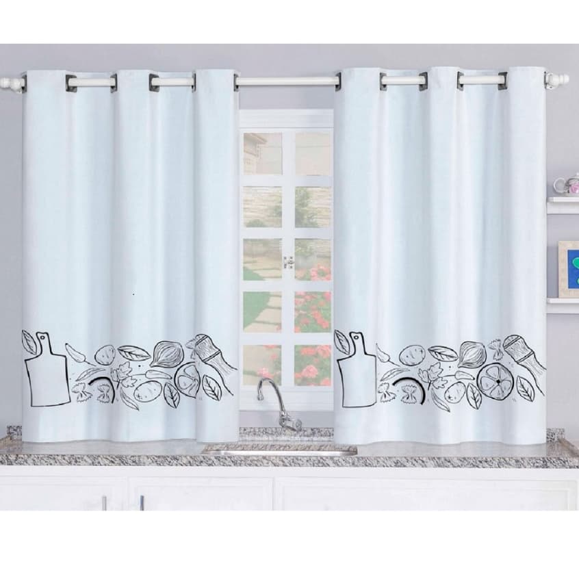 Cortina Blackout 2,20m x 1,30m Cozinha Blackout PVC corta 100 % a luz - Estampada Branco
