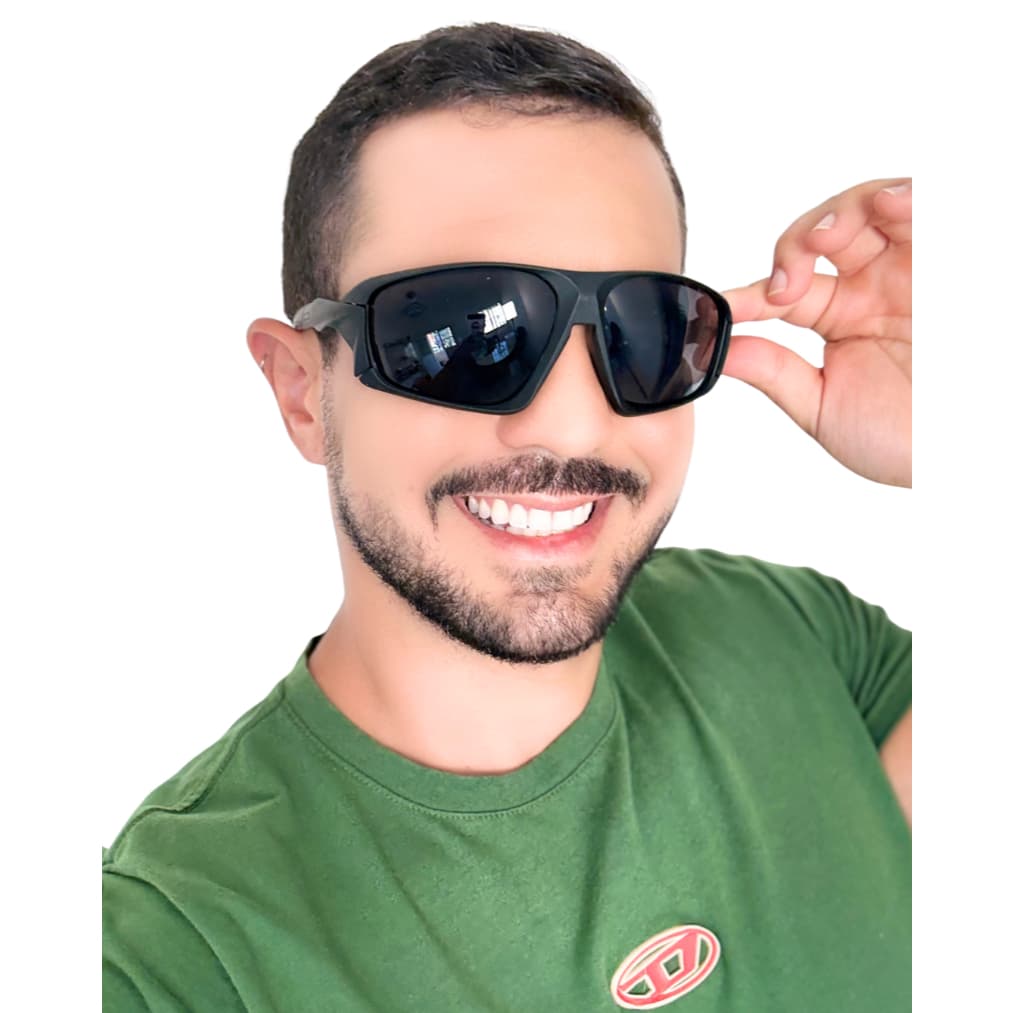 ÓCULOS DE SOL MASCULINO ESPORTIVO HASTES CURVADO ACETATO LUPA SURF PRETO FOSCO LENTE PRETA GRANDE