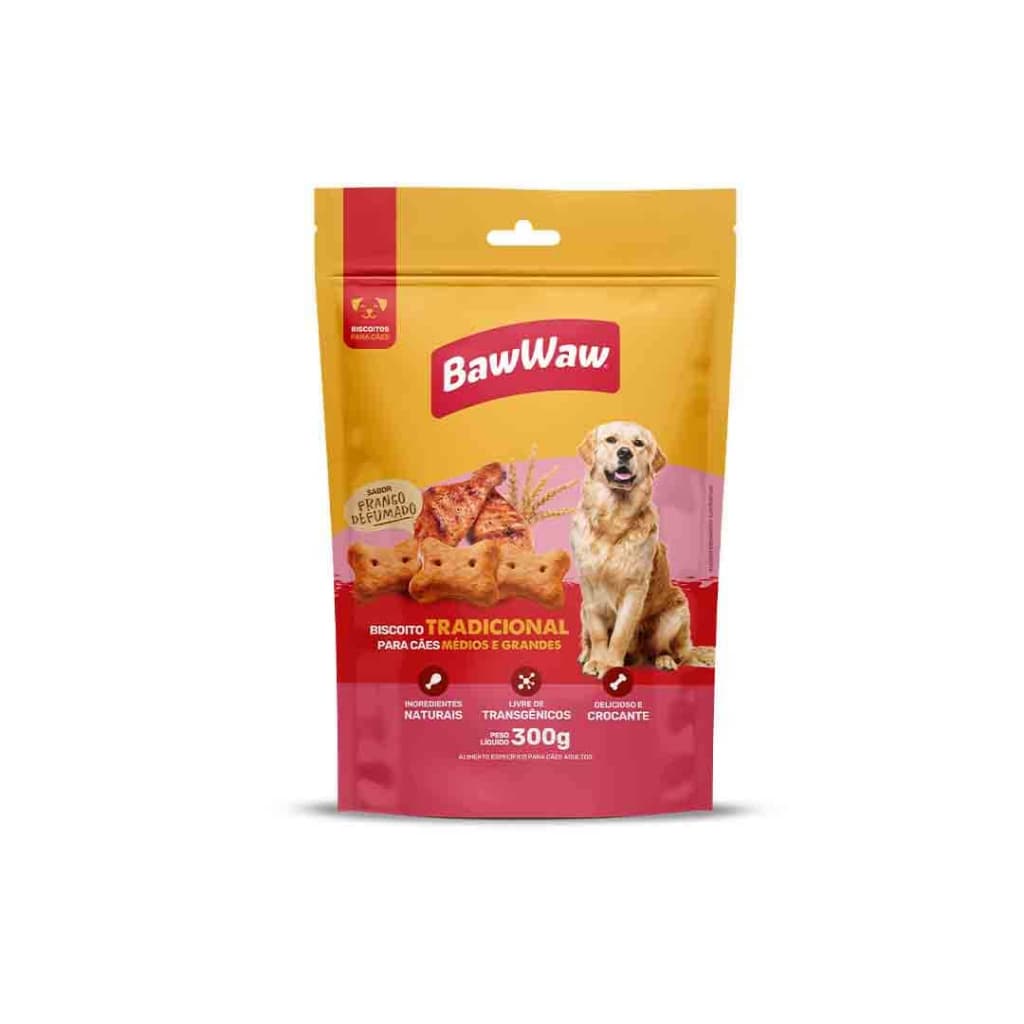 Promoção Baw Waw biscoito sabor frango defumado p/ cães adultos médio e grande porte 300g