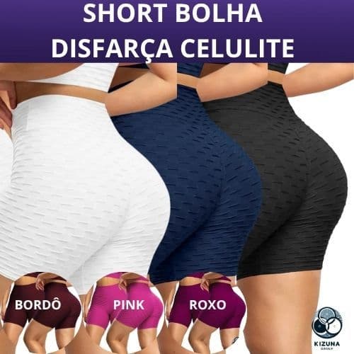 Short Legging Feminina Tecido Bolha DISFARÇA CELULITE Academia Treino Corrida de Tecido Respirável Meia Coxa Verão 2026
