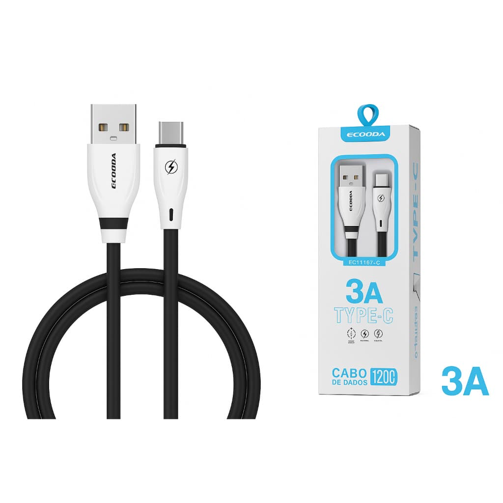 Cabo USB Tipo C 1.2m 3A Silicone Reforçado Alta Velocidade Carregamento Rápido  Samsung Motorola