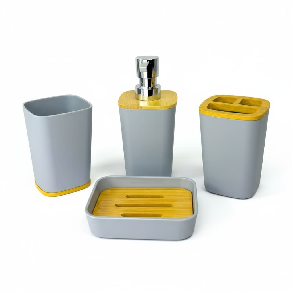 Kit Banheiro 4 Peças com Acabamento em Bambu – Branco ou Cinza Moderno AliDoLado