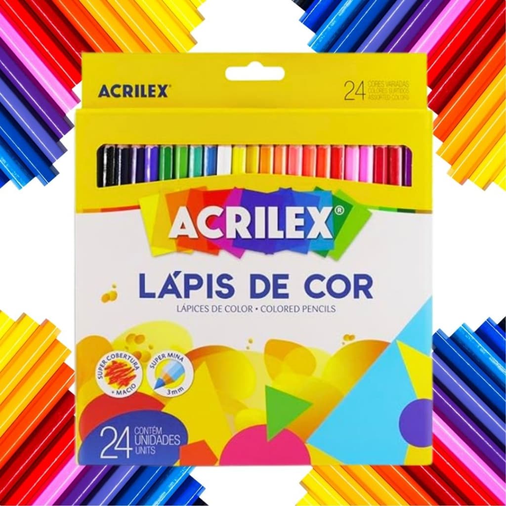 Lapis de cor 24 cores Acrilex sextavado Cores Vibrantes E Traço Suave