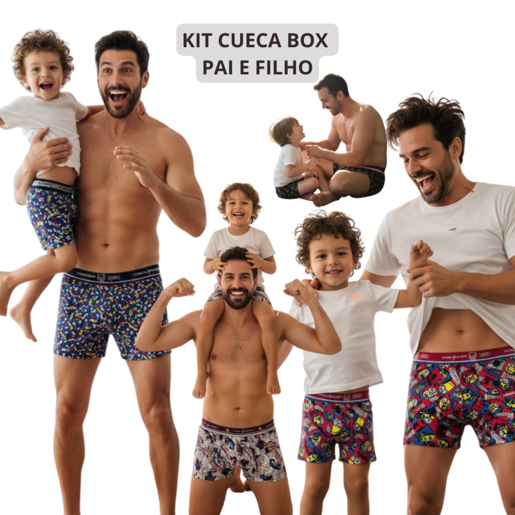 Kit  Cueca Box Pai e Filho Divertida - 1 Cueca Box Adulto +1 Cueca Box Infantil - TAL PAI TAL FILHO