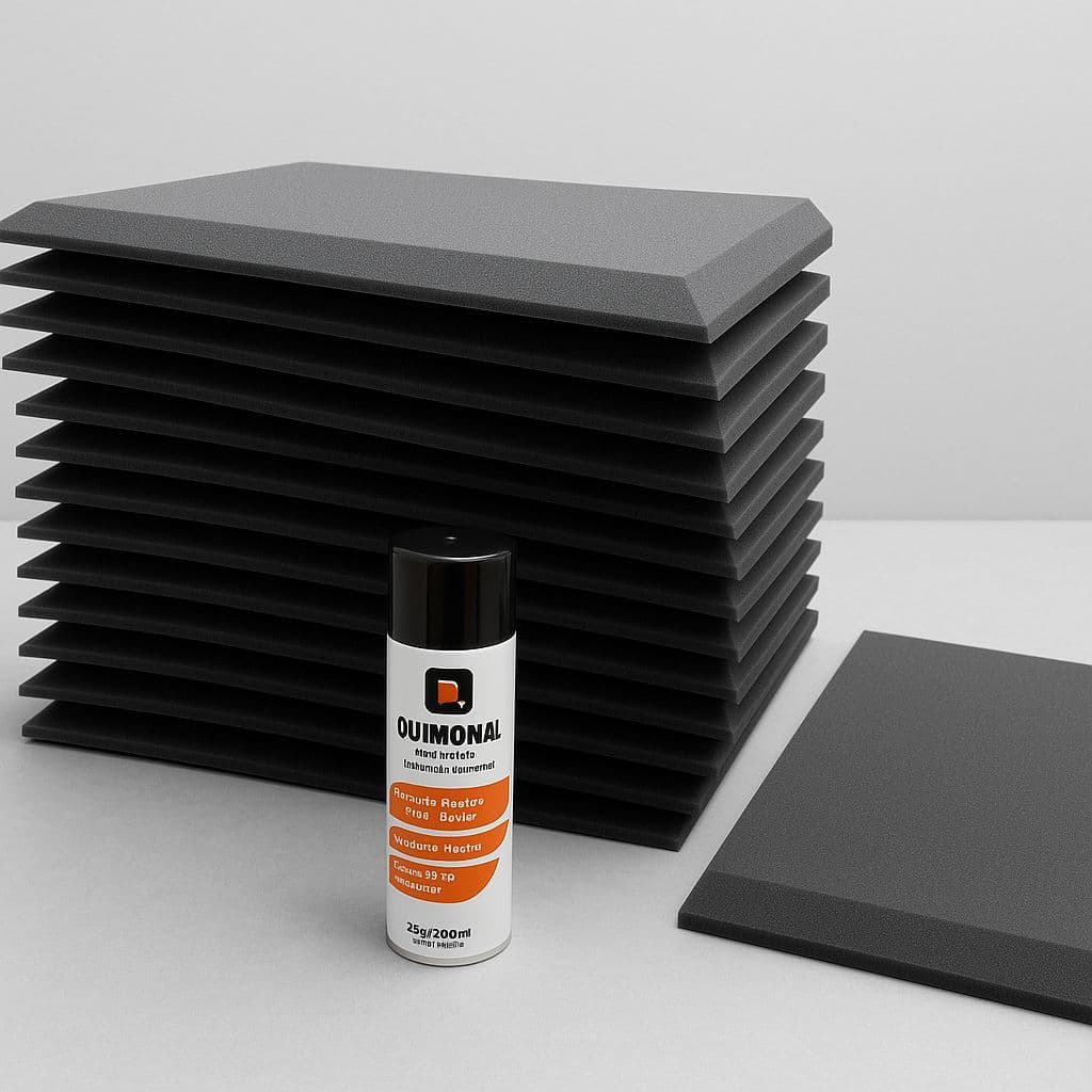 Kit 20 Placas Acustica Lisa  50x50x2cm + Cola Spray 500ml