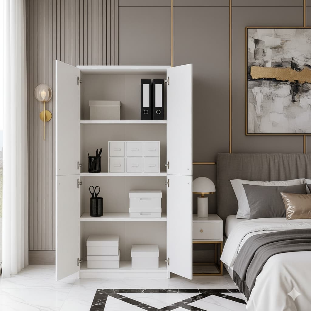 Armário Multiuso MDP 4 Portas 4 Prateleiras para Quarto