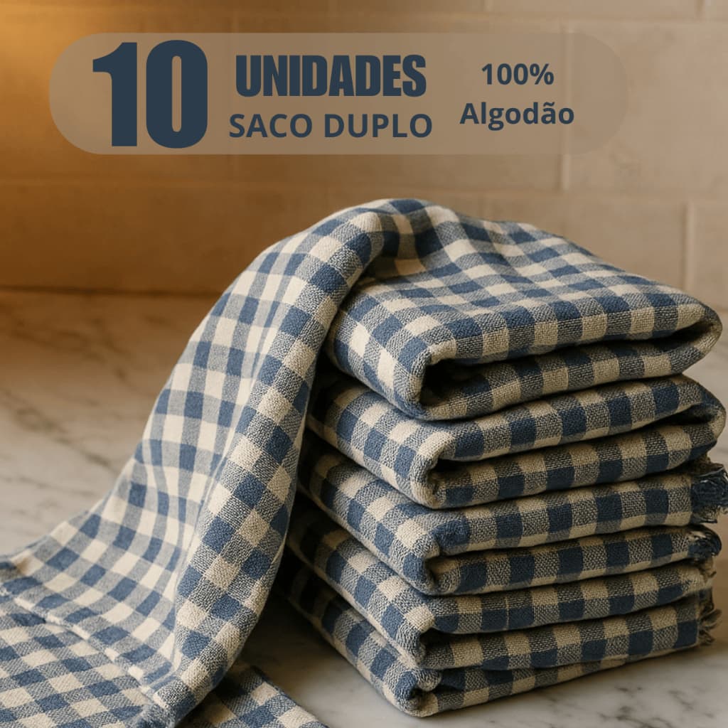 10 Panos de Chão Duplo 70x45 cm Xadrez Grosso e Reforçado