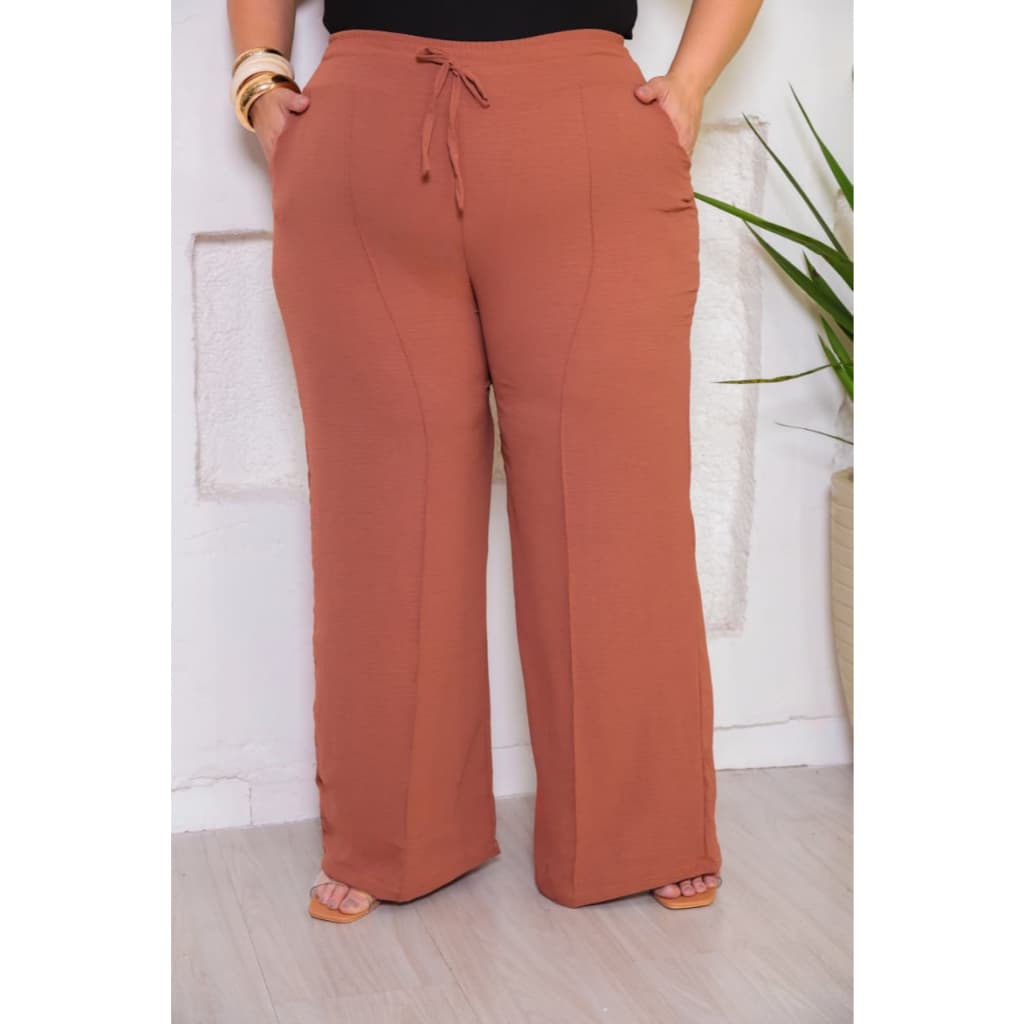 Calça Pantalona Feminina Com Bolso e forro Cintura Alta Plus Size Alta qualidade