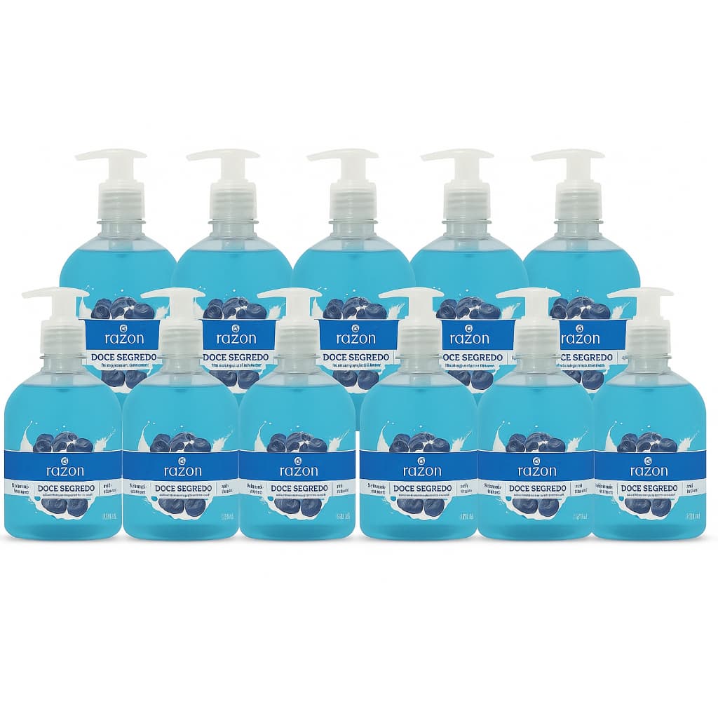 Kit 12 Sabonete Liquido Mãos e Corpo Doce Segredo 500ml (Atacado e Revenda) Blueberry com Iogurte