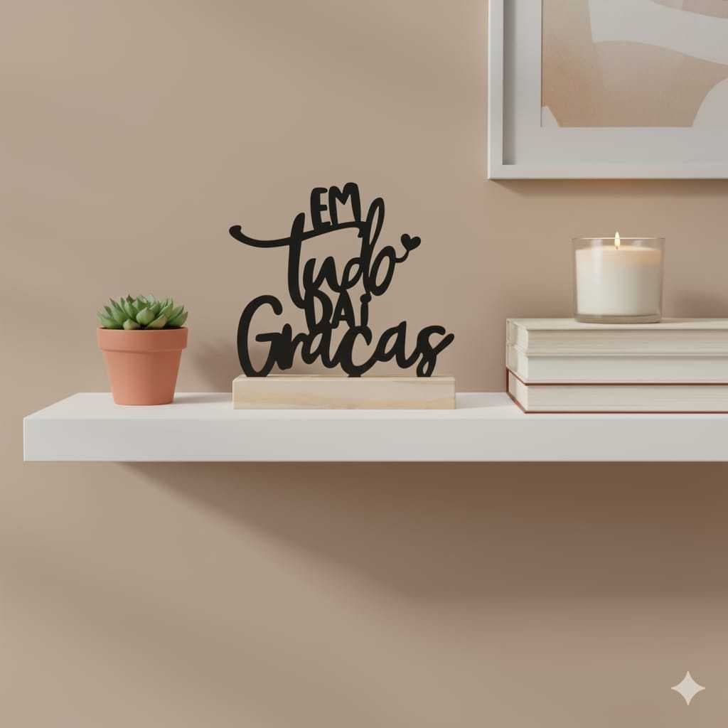 Enfeite de mesa Em tudo Dai Graças em Madeira Igreja, Lar e Eventos Religiosos