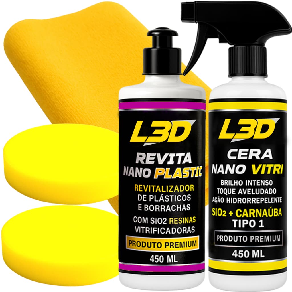 Cera Automotiva Revitalizador de Plastico Interno e Externo com Aplicadores e Flanela