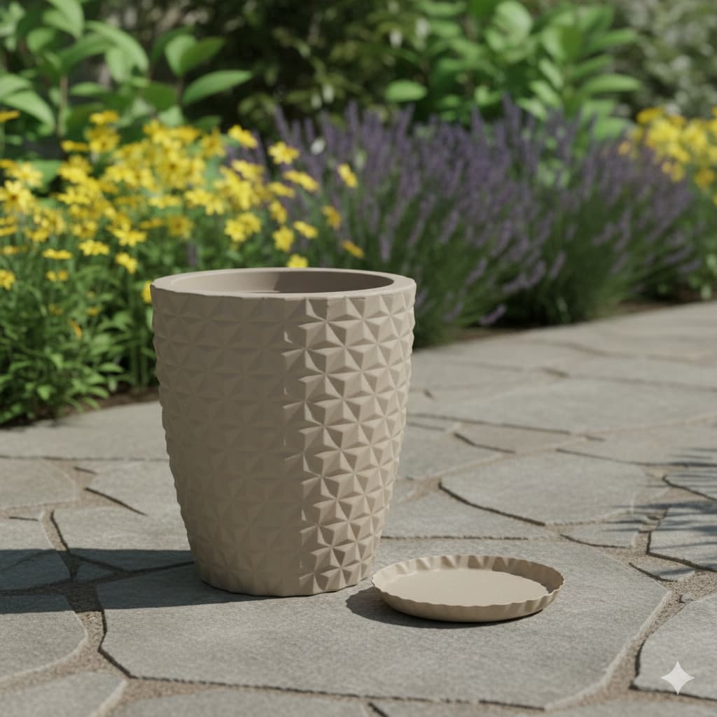 Vaso para Plantas Decorativo 30x25cm Diamante em Polietileno com Prato Coletor
