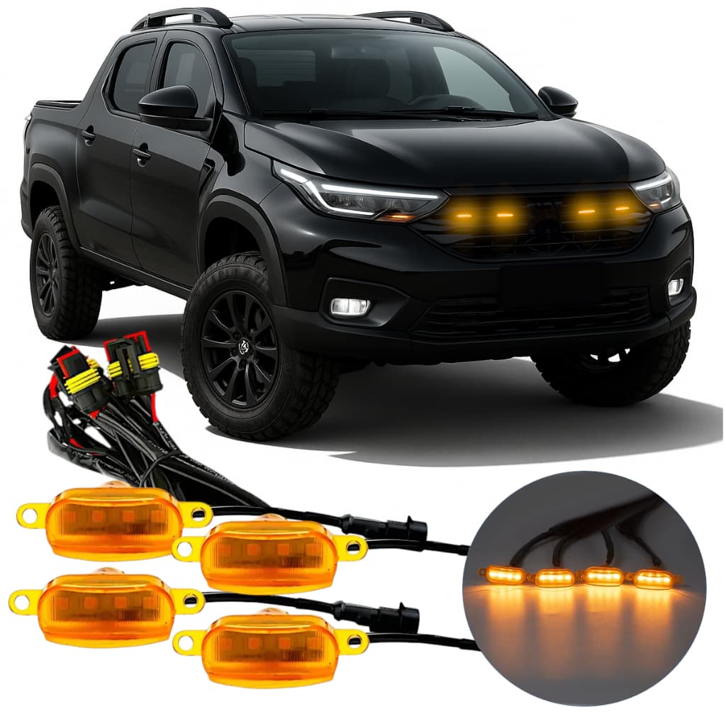 Kit 4 Led de Grade Enfeite Camionete Strada Saveiro Fiat Uno Luzinha Amarela Frente Frontal Pingo Luz