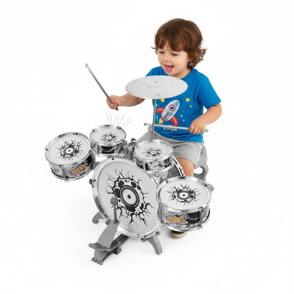 Bateria Instrumento Infantil Rock Party com 4 Tambores Pedal e Baquetas Semi Profissional BH Store