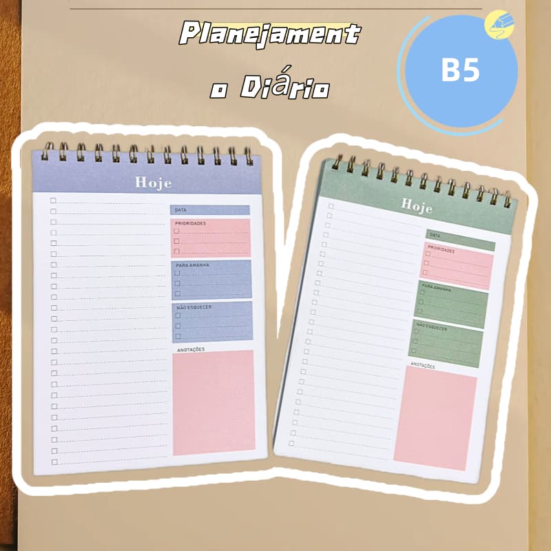 Caderno Planner Espiral B5, 50 Folhas - Capa PP - Bloco de Notas Colorido para Planner Diário