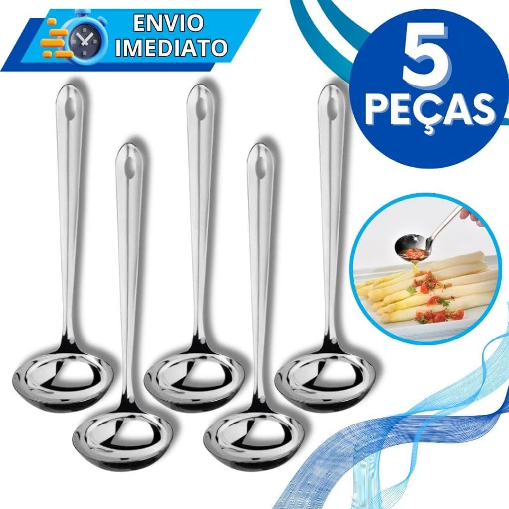 KIT Jogo 5 Mini Concha Pequena Aço Inox Para Servir Molho Caldos Caldinho Calda Farofa Vinagrete Utensílios Metal