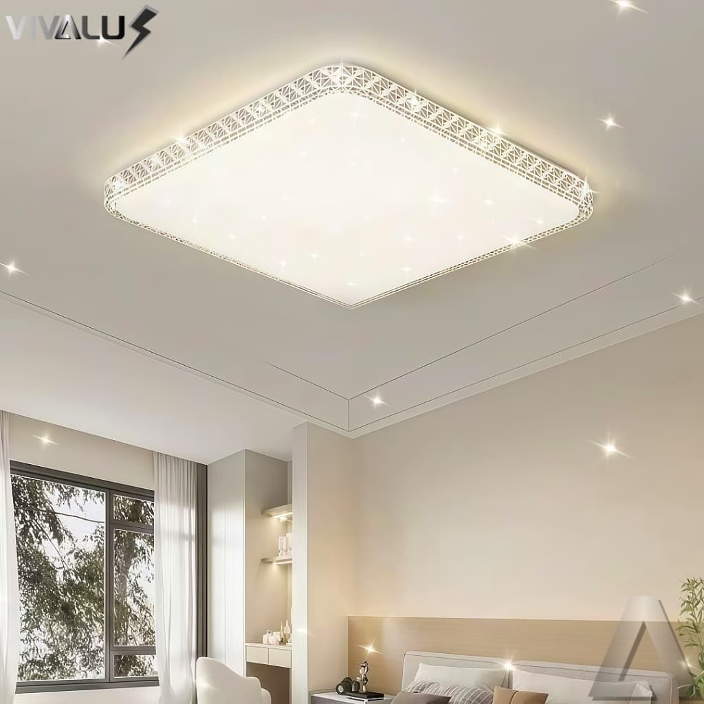 Plafon 1 Andar Cristal Céu Estrelado Efeito Cristal Estrela Led Multicor Plafon Sobrepor 18W 24W 36W