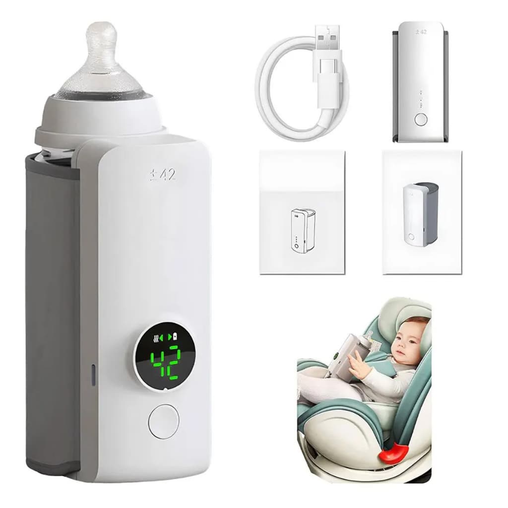 aquecedor portátil de mamadeira universal com carregamento via usb-c cabo incluso ótimo mamães fácil