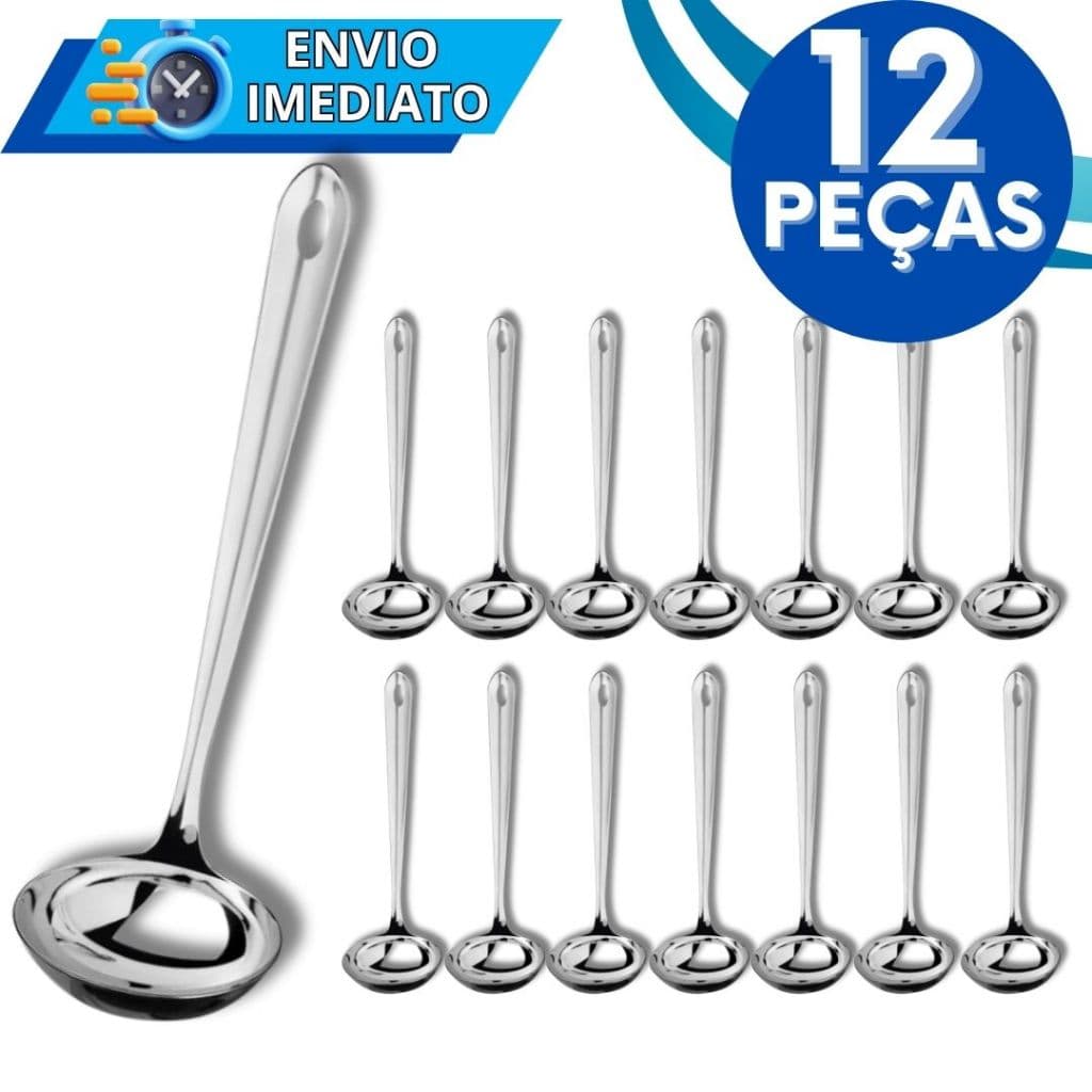 KIT Jogo 12 Mini Concha Pequena Aço Inox Para Servir Molho Caldos Caldinho Calda Farofa Vinagrete Utensílios Metal