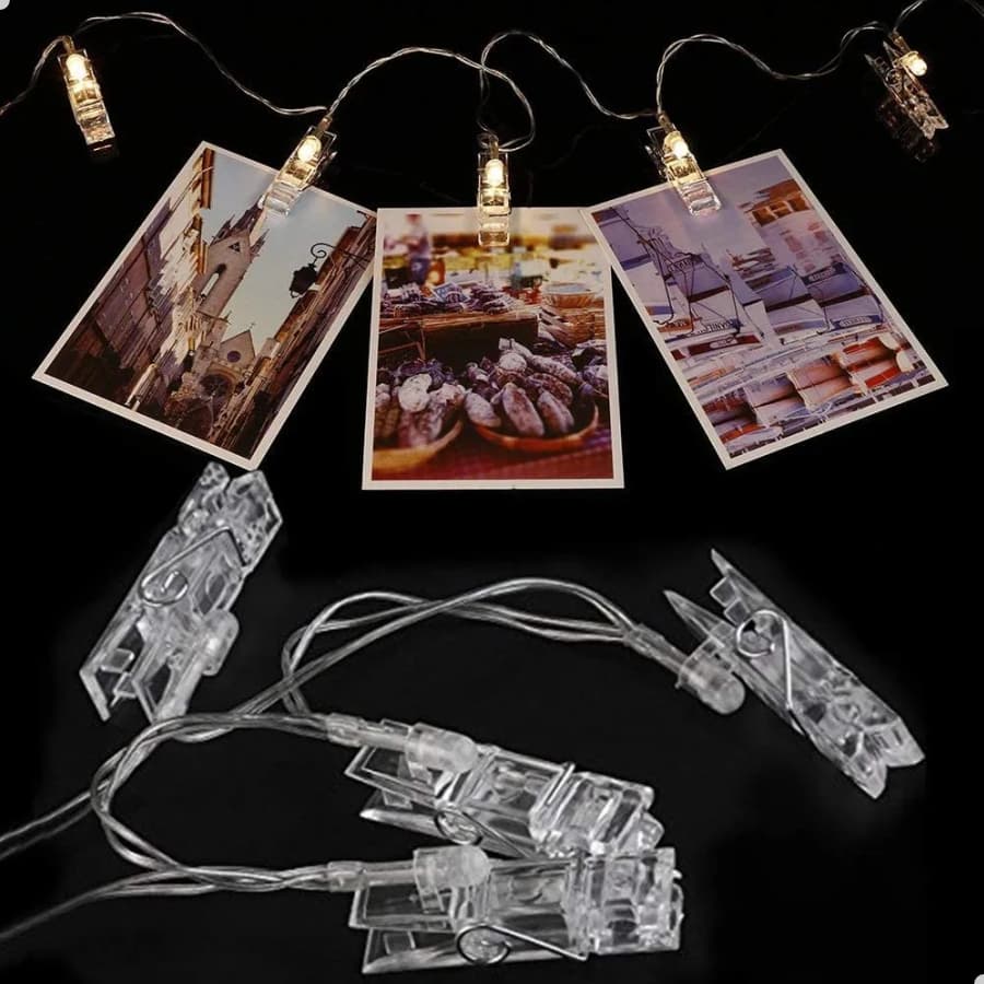 Varal Luminoso LED 2m com 10 Prendedores para Fotos Polaroid Cordão Decorativo Natal