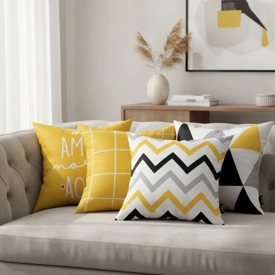 Kit 04 Capas De Almofadas Casa 42cm x 42cm Decorativas Estampas Lindas Modernas