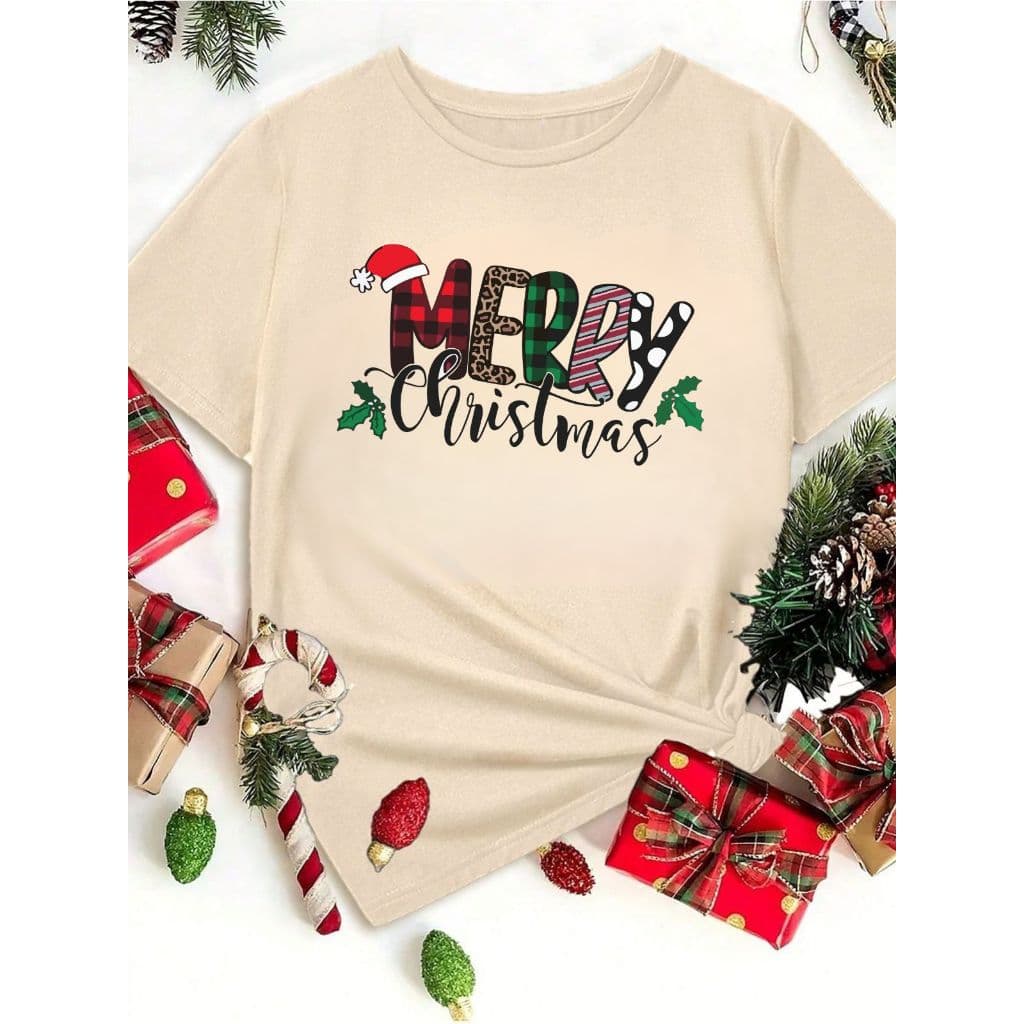 CAMISETA DE NATAL CAMISA 100% ALGODÃO UNESSEX T-SHIRT ESTAMPADA DESENHO MERRY CHRISTMAS