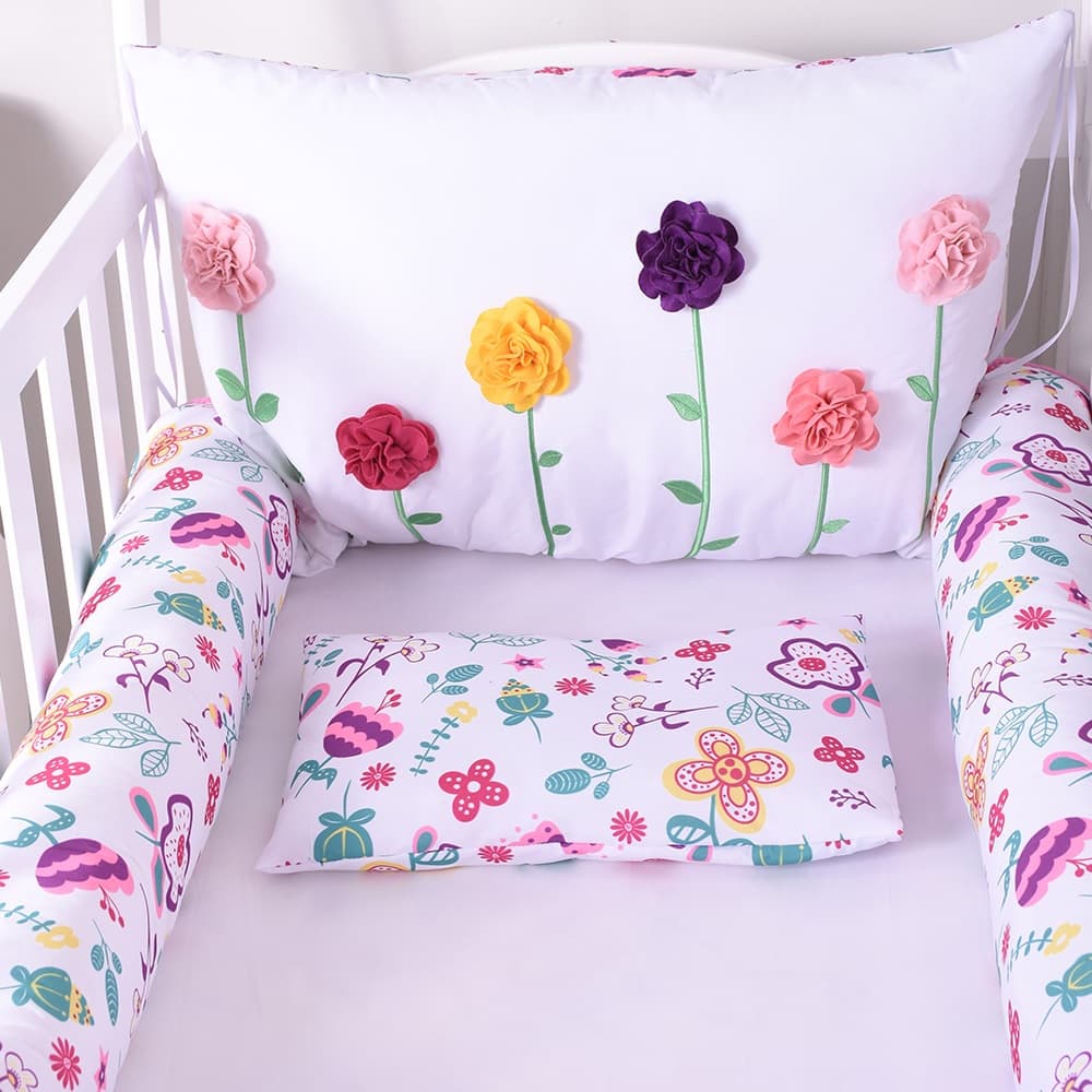 Kit Berço Rolinho Menina Estampado Micropercal - 06 Peças