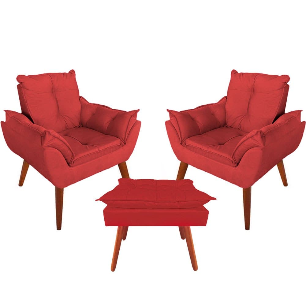 Kit com 2 Poltronas Opala Decorativa + Puff Para Sala de Espera e Salão