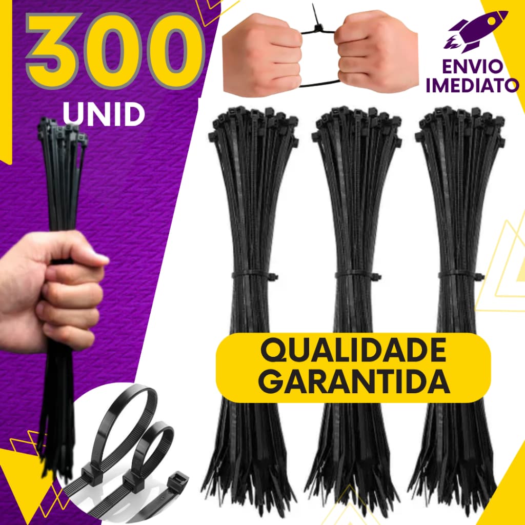Kit 300 ou 200 un - Abraçadeira de Nylon C/ UV Cinta Plástica Fita Hellermann Enforca Gato Versátil