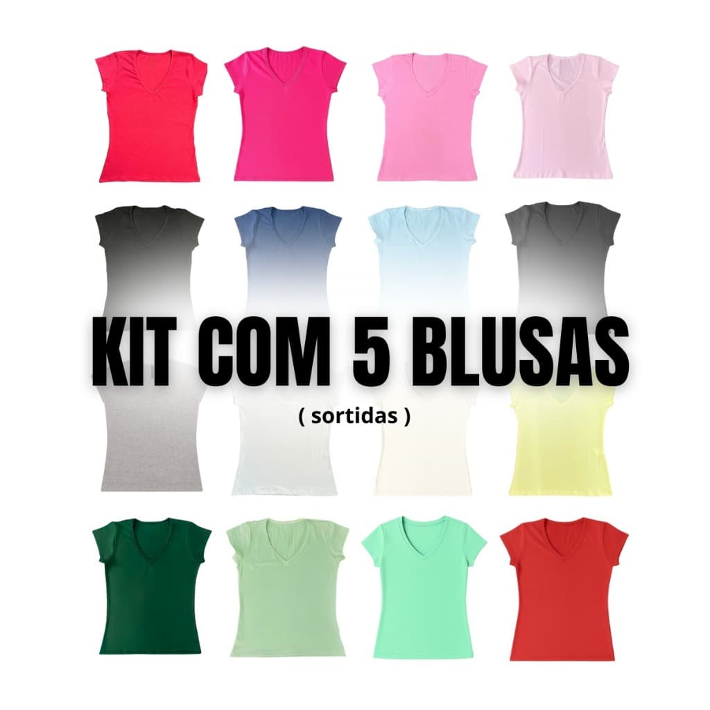 Blusa feminina basica algodao gola v manga curta sortidas