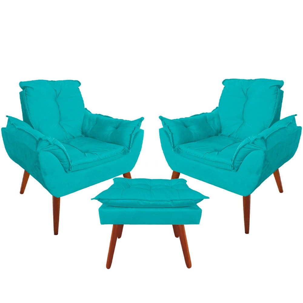 Kit 2 Poltronas Decorativas E Puff Marrocos Tecido Suede Decore Lar