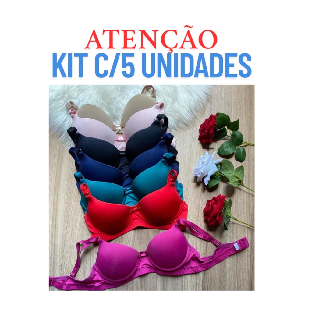 Kit C/5 Sutiã Soutien Reforçado com bojo Microfibra Sutias push up levanta seio Direto da fabrica + Bônus Especial